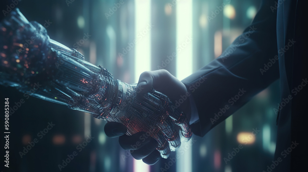 Shaking hands with the future: human and AI collaboration. Man and ...