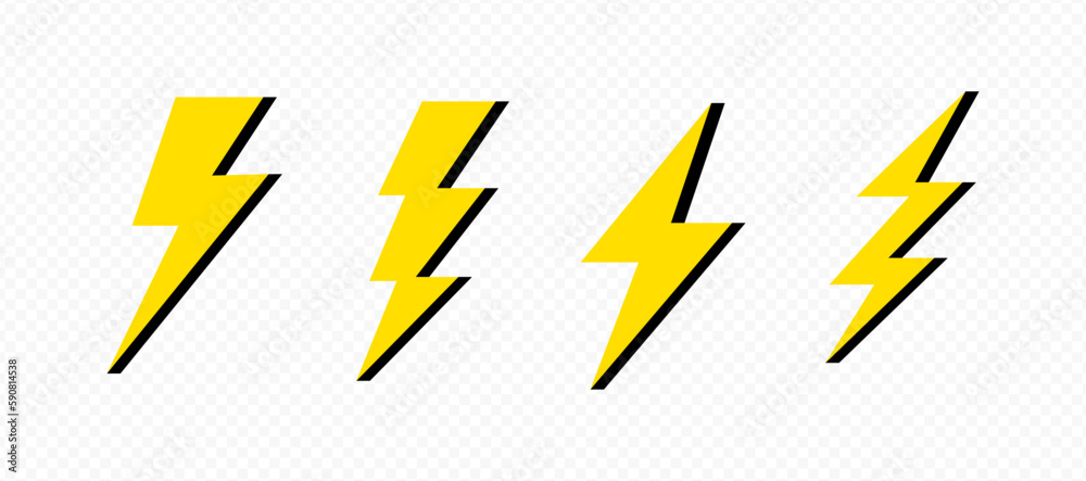 lightning bolt icon set. flash thunder icon. electric power vector ...