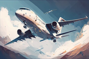 Wall Mural - an airplane soaring through the clouds. Generative AI