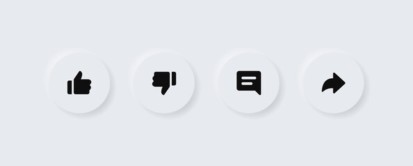 Poster - Social media notification icons button ; Thumbs up icon, YouTube like icon, dislike, comment, share, icon signs. Neumorphic ui ux design elements 3d vector buttons, White neumorphism style