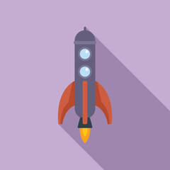 Poster - Rocket space icon flat vector. Fire start. Future smoke