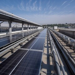 Wall Mural - Panels on the roof, Ecological energy renewable solar panel plant. generative ai