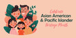 Asian American, Pacific Islander Heritage month - celebration in USA. Cute vector banner with happy family portrait. Greeting card, banner AAPI