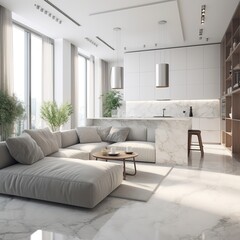 Poster - modern living white room. generative ai