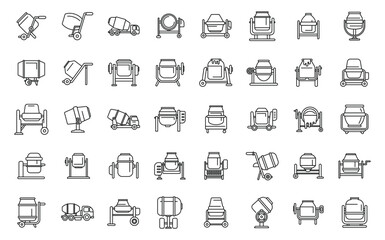 Canvas Print - Concrete mixer icons set outline vector. Truck cement. Auto blender