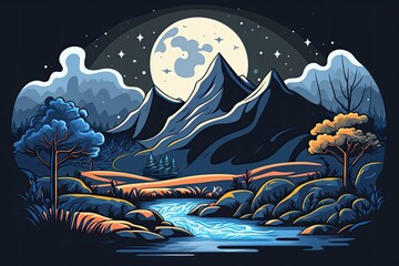 Wall Mural - serene landscape featuring a majestic mountain and flowing river. generative ai