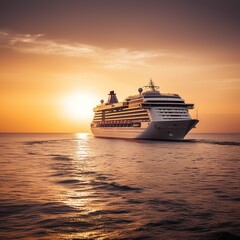 Canvas Print - cruise ship at sunset. generative ai