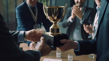 at a competition for the best business initiative, the business team leader was presented with an aw