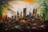 Fototapeta Nowy Jork - New York abstrakcja kolorowa grafika surrealizm Generative AI