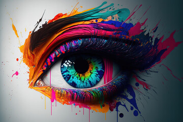 Abstract woman eye watercolor splash art, beautiful graphic design in style of contemporary water color painting abstract showing creativity and fantasy . Admirable Generative AI image .