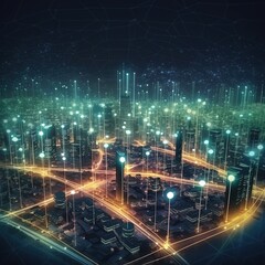 Poster - Smart city with particle glowing light connection, generative ai