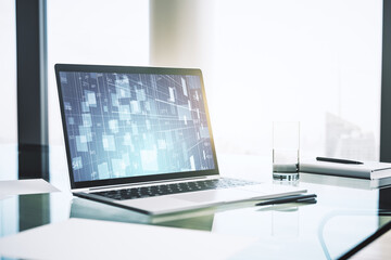 Poster - Modern computer monitor with abstract creative statistics data hologram, statistics and analytics concept. 3D Rendering