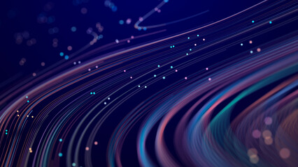 Fototapete - Abstract digital background of moving particles. Information space flow. Big data visualization. 3d rendering