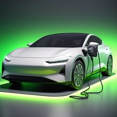 Canvas Print - EV car with Electric charging station charger background, generative ai