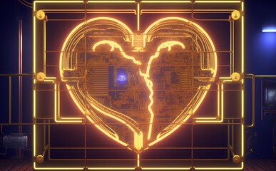 Poster - Generative AI of heart with neon lights.