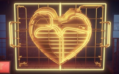 Poster - Neon heart in the room, Generative AI