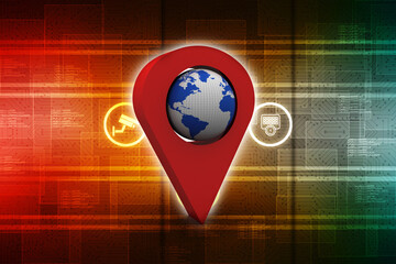 Fototapete - 3d rendering Red map pointer