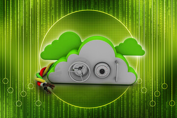 Poster - 3d rendering Fiber optical cable detail connected cloud lock
