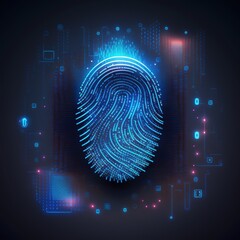 Poster - Fingerprint identification to access personal financial data. Idea for E-kyc (electronic know your customer), biometrics security, Generative AI