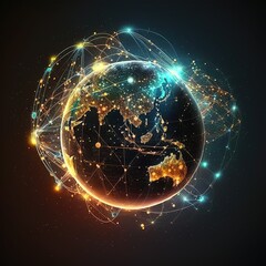 Poster - earth with space, global structure networking and data exchanges connection, Customer network, Digital marketing, Social Media, Communication network. generative ai