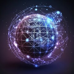 Poster - Connection lines around Earth globe, futuristic technology theme background with circles and lines. Concept of internet, social media, traveling or logistics, generative ai 