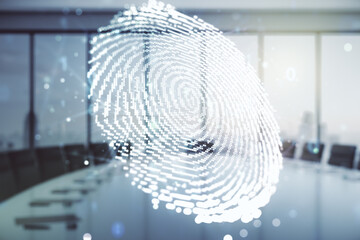 Aufkleber - Abstract virtual fingerprint hologram on a modern conference room background. Multiexposure