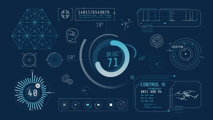 Canvas Print - Animated infographics on the theme of drones and virtual reality.