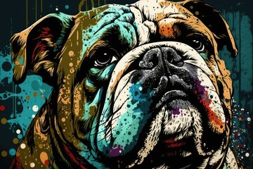 Poster - vibrant dog against a colorful backdrop. Generative AI