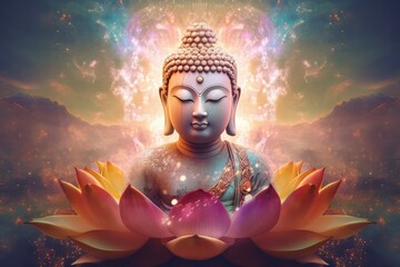 Cute Buddha in lotus flower. Generate Ai