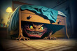 Nightmare monster under the crib. Children's night terrors, dreams, fear. Generative AI