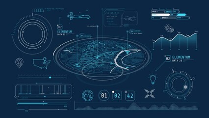 Canvas Print - Animated infographics on the theme of geolocation and unmanned air vehicles.