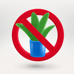 Aufkleber - Plant icon in red circle with crossed line. No crop production concept. 3d vector icon 
