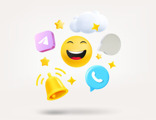 Poster - Digital communication concept with icons and emojis. 3d vector illustration