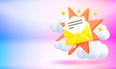 Aufkleber - Blue plane with star flash and ringing bell. 3d vector banner with copy space