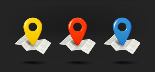 Aufkleber - Color navigation pins icons collection. 3d vector isolated on black background
