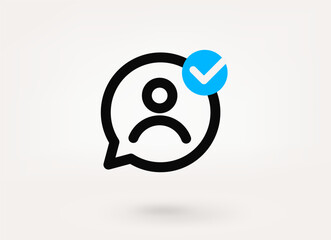 Aufkleber - Speech cloud pictogram with profile pictogram and approve check mark. Linear vector linear icon