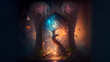 © lucky pics - magic tree inside an arch,, neural network generated art. Digitally generated image. Not based on any actual person, scene or pattern.