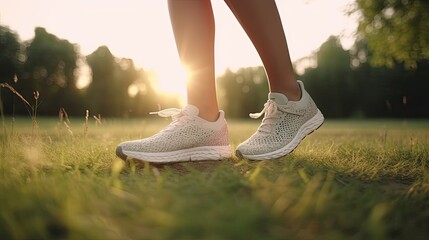 Girl runner makes a morning run in a summer park. Generative AI