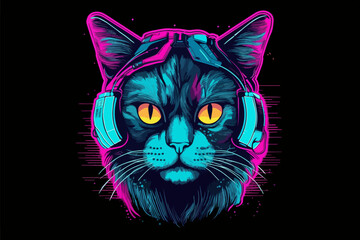 Naklejka na meble Neon Cat, 80s style t-shirt vector illustration