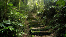 Stairway In The Rainforest Of Doi Inthanon National Park, Thailand Generative AI