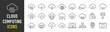 Cloud computing web icons in line style. Cloud technology, data center, connection network, digital service, database platform, collection. Vector illustration.