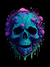 Neon Skull With Melting Ink,Ai Generative