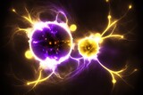 Fototapeta  - Image of lightning bolts forming a ball, sparkling purple and yellow flashes of a lightning strike. Generative AI
