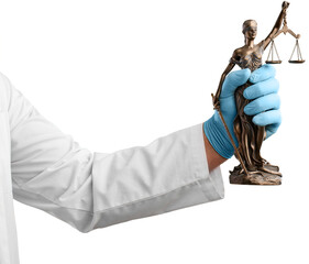 Poster - Forensic medicine, science or criminalistics, judge gavel and scientist or doctor.