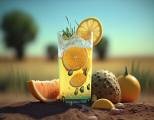 Wall Mural - Summer beach drink realistic illustration AI generated