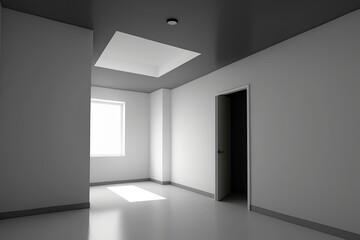 Poster - an empty room with a door and window. generative ai