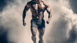 © senadesign - A start of runner running to success and goal concept. A very athletic and muscular man is running (Generative AI)