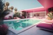 California style vintage style villa with pink and yellow colors, ai generative