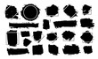 Colección de trazos vectoriales, trazos reales hechos a mano con formas y texturas variadas con un marco blanco; formas circulares, texturas con spray, trazos de pincel y acuarela en color negro