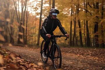 a man rides a bicycle through the park in sunglasses, generative AI.